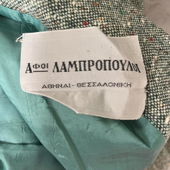 Grey Green wool jacket with black leather trim and buckles jacket. - Picture 4 of 5